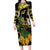 Yellow New Zealand Kowhai And Piwakawaka Long Sleeve Bodycon Dress Maori Ngaru Paua Shell