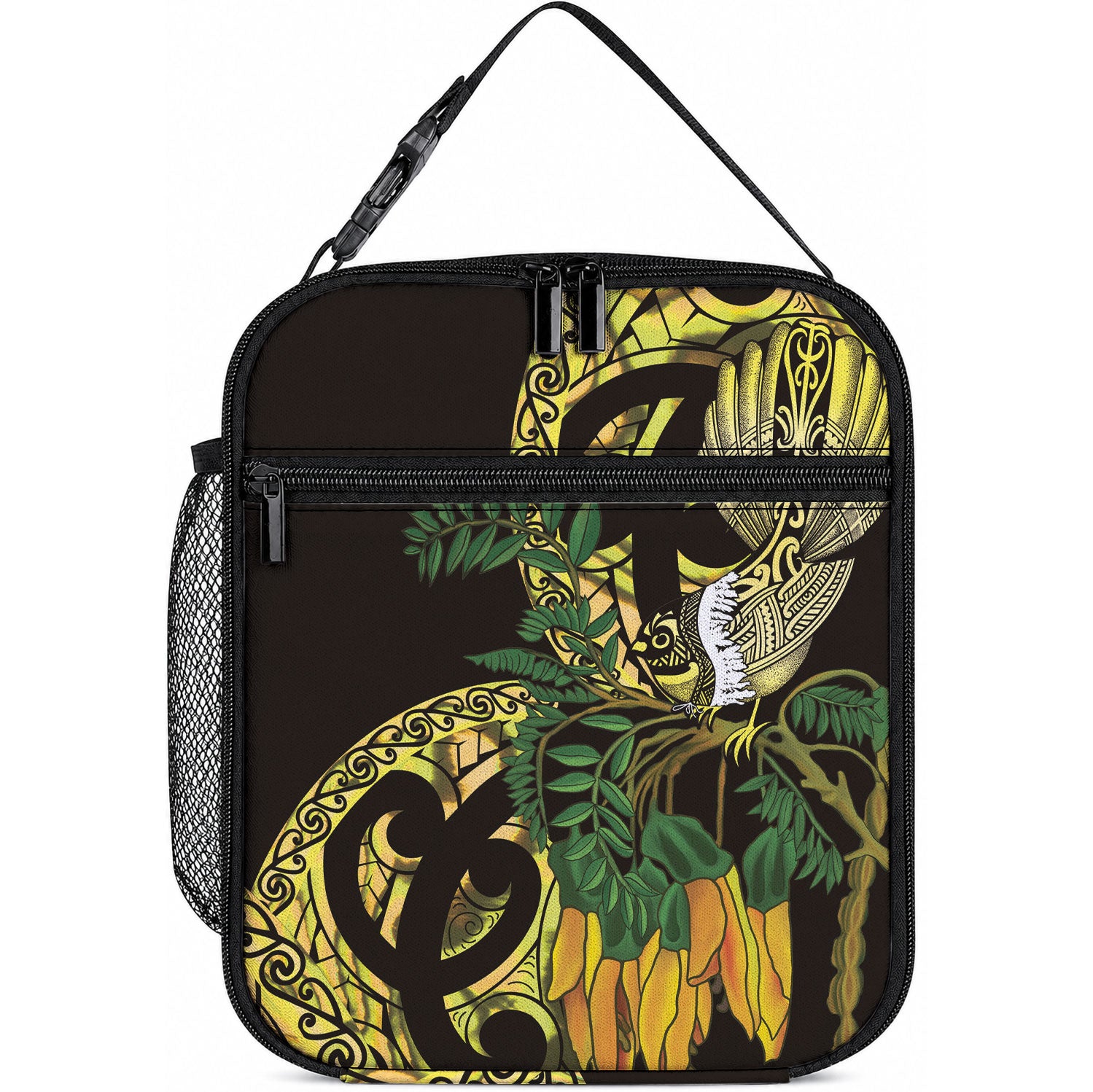 Yellow New Zealand Kowhai And Piwakawaka Lunch Bag Maori Ngaru Paua Shell LT14 10.2 × 8.3 × 4.3 inch Yellow - Polynesian Pride