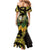 Yellow New Zealand Kowhai And Piwakawaka Mermaid Dress Maori Ngaru Paua Shell