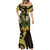 Yellow New Zealand Kowhai And Piwakawaka Mermaid Dress Maori Ngaru Paua Shell