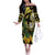 Yellow New Zealand Kowhai And Piwakawaka Off The Shoulder Long Sleeve Dress Maori Ngaru Paua Shell