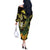 Yellow New Zealand Kowhai And Piwakawaka Off The Shoulder Long Sleeve Dress Maori Ngaru Paua Shell