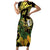 Yellow New Zealand Kowhai And Piwakawaka Short Sleeve Bodycon Dress Maori Ngaru Paua Shell