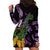 Purple New Zealand Kowhai And Piwakawaka Hoodie Dress Maori Ngaru Paua Shell