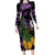 Purple New Zealand Kowhai And Piwakawaka Long Sleeve Bodycon Dress Maori Ngaru Paua Shell