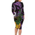 Purple New Zealand Kowhai And Piwakawaka Long Sleeve Bodycon Dress Maori Ngaru Paua Shell