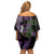 Purple New Zealand Kowhai And Piwakawaka Off Shoulder Short Dress Maori Ngaru Paua Shell