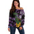 Purple New Zealand Kowhai And Piwakawaka Off Shoulder Sweater Maori Ngaru Paua Shell