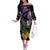 Purple New Zealand Kowhai And Piwakawaka Off The Shoulder Long Sleeve Dress Maori Ngaru Paua Shell