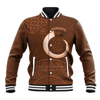 Vanuatu Indipendens Dei Baseball Jacket Yumi Sand Drawing Turtle Mix Lapita LT14 Unisex Brown - Polynesian Pride