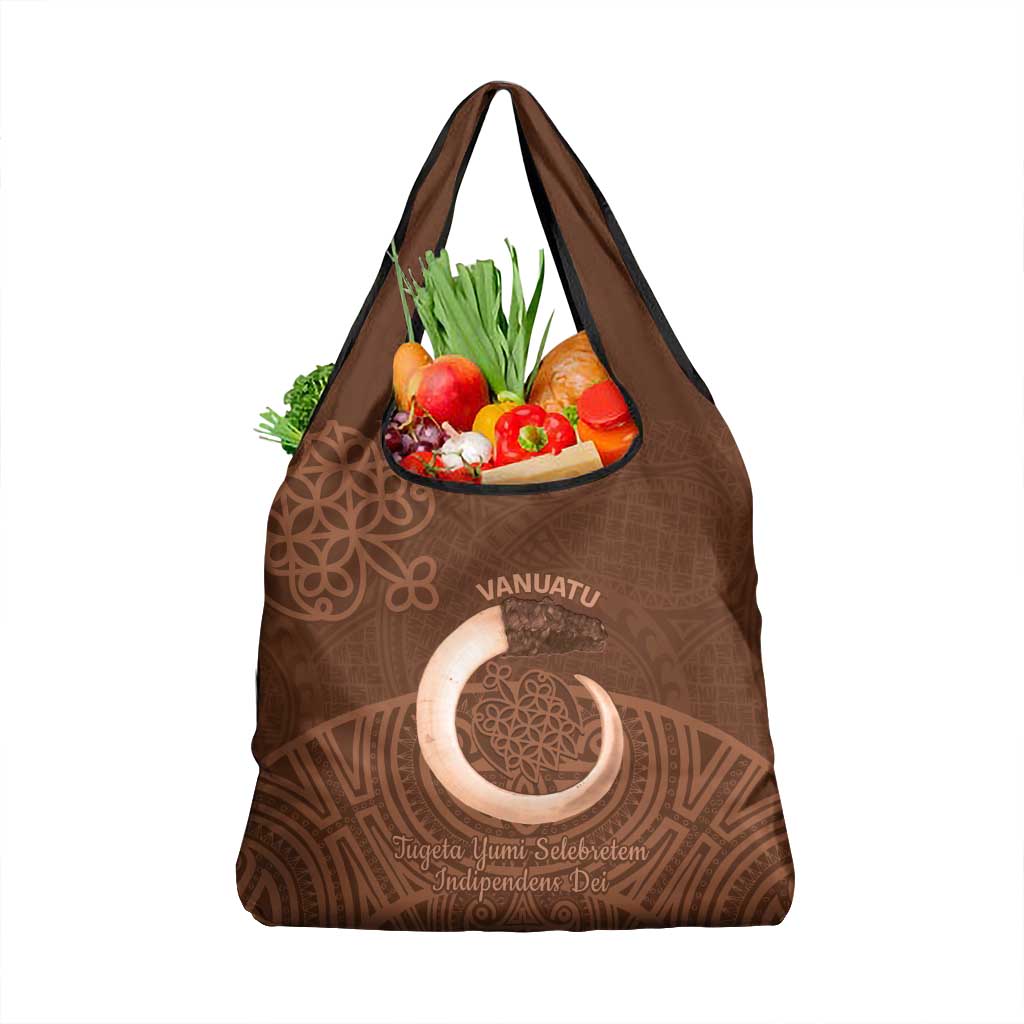 Vanuatu Indipendens Dei Grocery Bag Yumi Sand Drawing Turtle Mix Lapita LT14 1-pack One Size Brown - Polynesian Pride