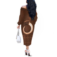 Vanuatu Indipendens Dei Off The Shoulder Long Sleeve Dress Yumi Sand Drawing Turtle Mix Lapita LT14 - Polynesian Pride