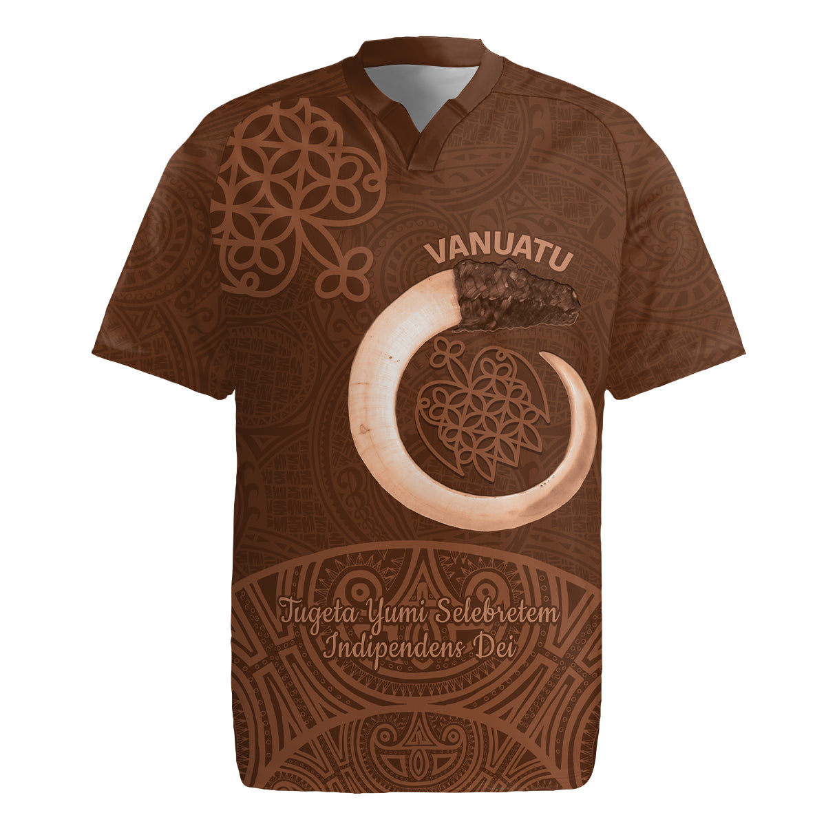 Vanuatu Indipendens Dei Rugby Jersey Yumi Sand Drawing Turtle Mix Lapita LT14 Brown - Polynesian Pride