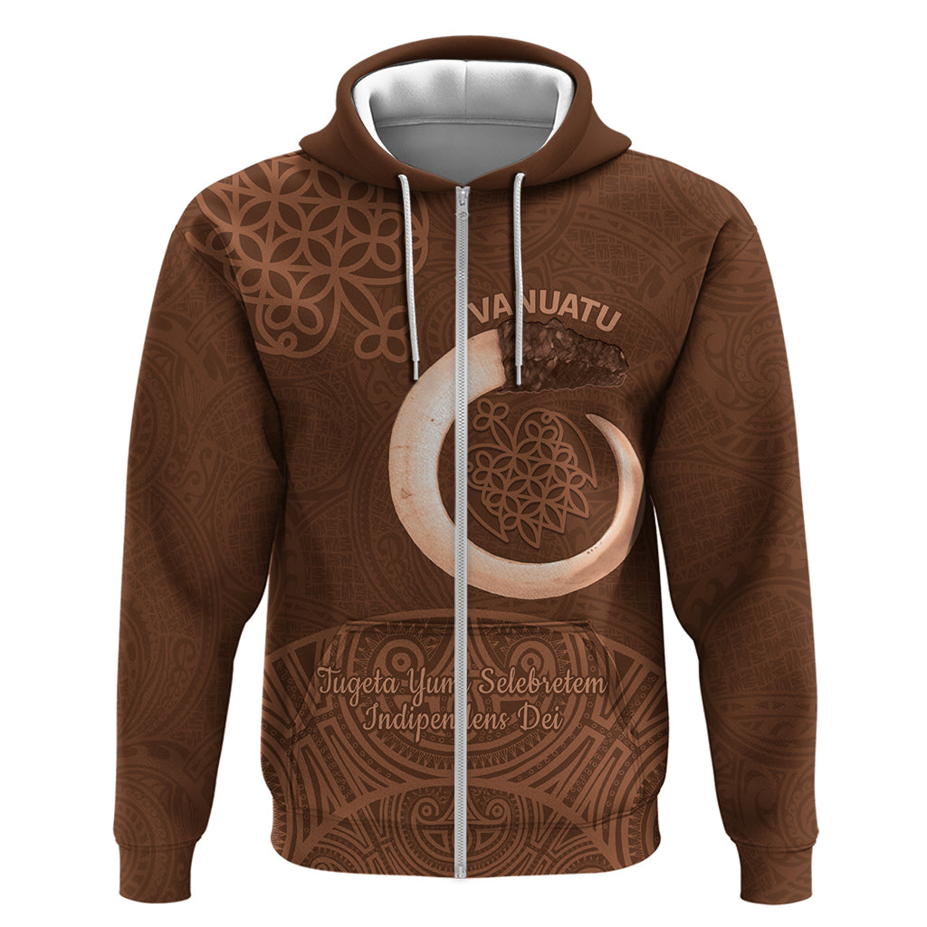 Vanuatu Indipendens Dei Zip Hoodie Yumi Sand Drawing Turtle Mix Lapita LT14 Zip Hoodie Brown - Polynesian Pride