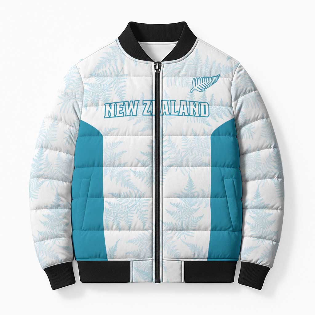Custom New Zealand Silver Fern Football Bomber Puffer Jacket Come On All White LT14 Unisex White - Polynesian Pride