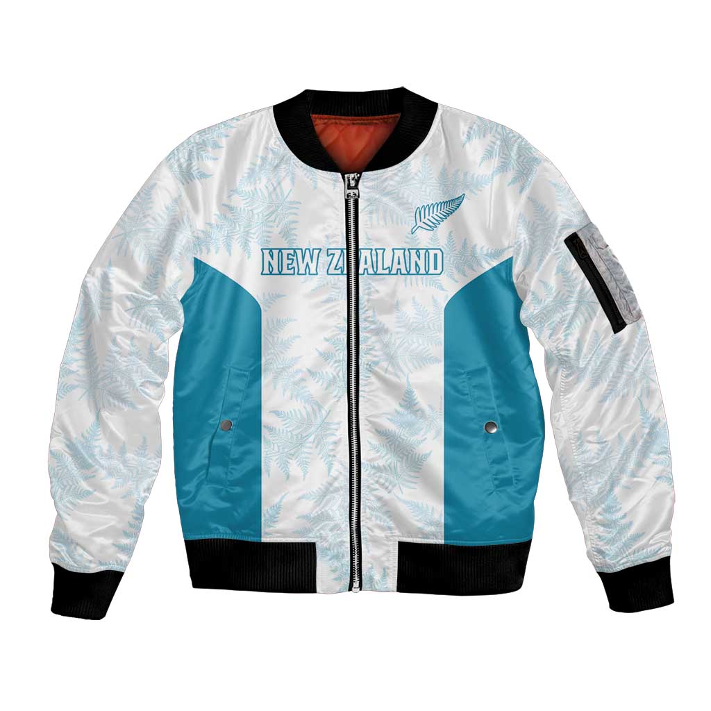 Custom New Zealand Silver Fern Football Sleeve Zip Bomber Jacket Come On All White LT14 Unisex White - Polynesian Pride