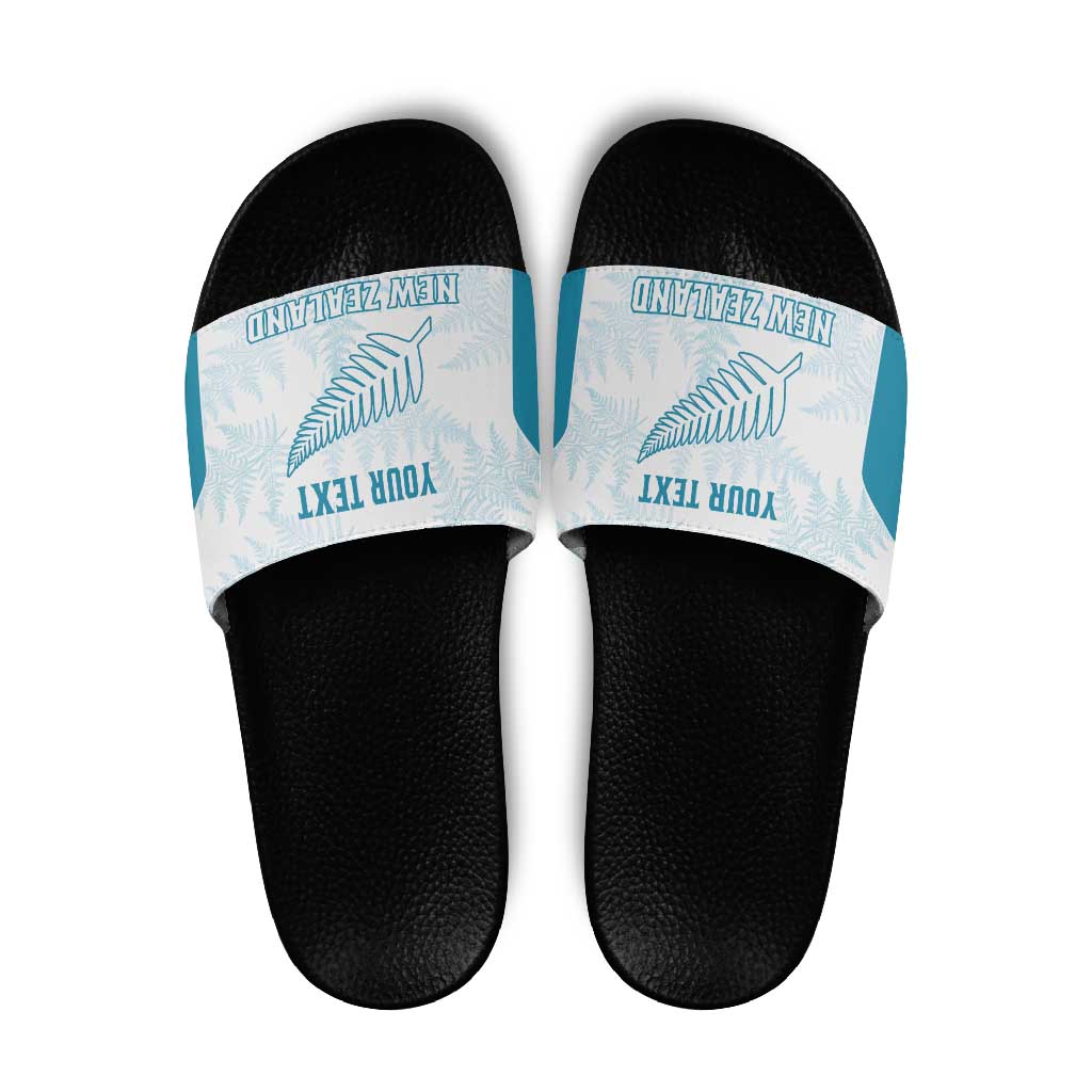 Custom New Zealand Silver Fern Football Slide Sandals Come On All White LT14 White - Polynesian Pride