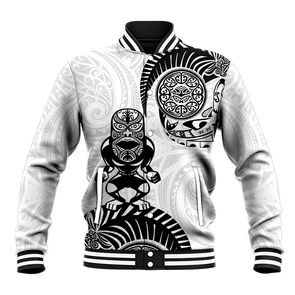 Custom Aotearoa Football Baseball Jacket NZ Maori Tiki Go Champions LT14 Unisex White - Polynesian Pride