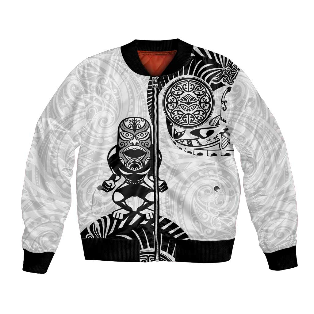 Custom Aotearoa Football Bomber Jacket NZ Maori Tiki Go Champions LT14 Unisex White - Polynesian Pride