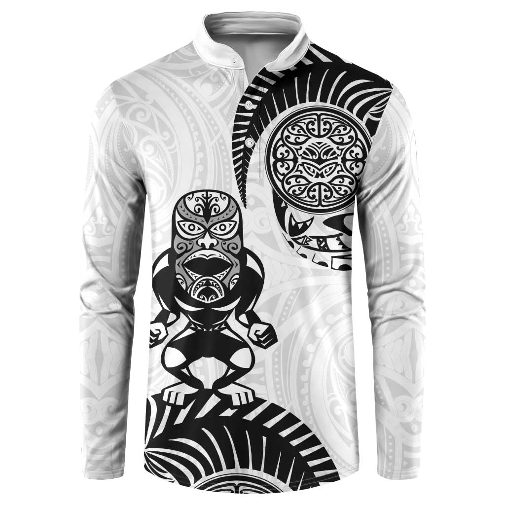 Custom Aotearoa Football Button Sweatshirt NZ Maori Tiki Go Champions LT14 White - Polynesian Pride