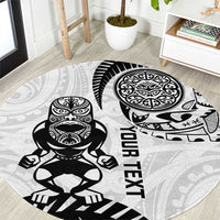 Custom Aotearoa Football Round Carpet NZ Maori Tiki Go Champions LT14 White - Polynesian Pride