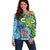 Australia And Fiji Off Shoulder Sweater Aboriginal Mix Fijian Tapa Unique Style LT14 Women Green - Polynesian Pride