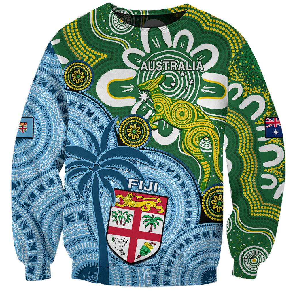 Personalised Australia And Fiji Sweatshirt Aboriginal Mix Fijian Tapa Unique Style LT14 Unisex Green - Polynesian Pride