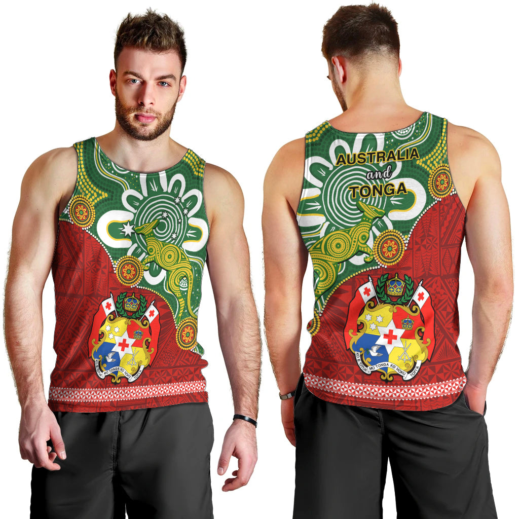 Australia And Tonga Men Tank Top Aboriginal Mix Tongan Ngatu Unique Style LT14 - Polynesian Pride