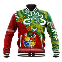 Personalised Australia And Tonga Baseball Jacket Aboriginal Mix Tongan Ngatu Unique Style LT14 Unisex Green - Polynesian Pride