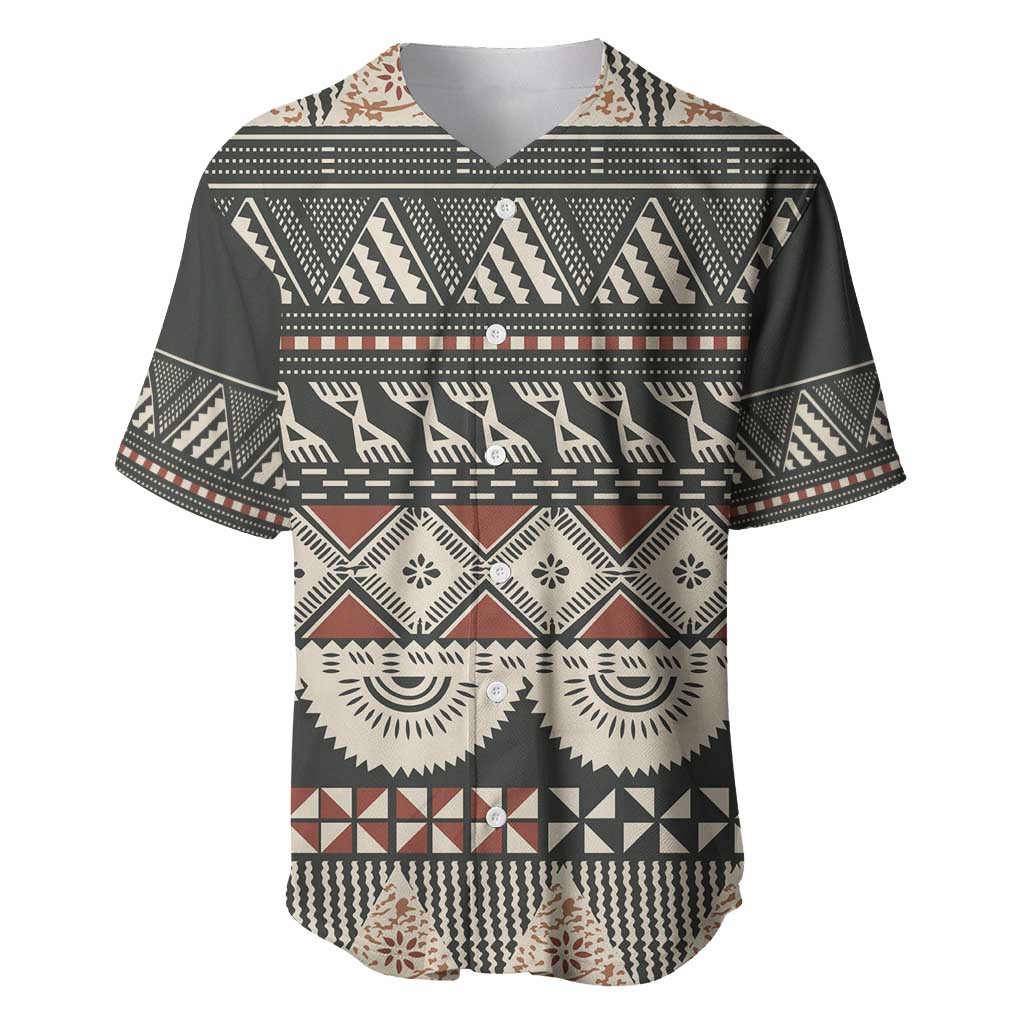 Vintage Bula Fiji Masi Baseball Jersey Fijian Tapa Cloth LT14 Charcoal - Polynesian Pride