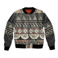 Vintage Bula Fiji Masi Bomber Jacket Fijian Tapa Cloth LT14 Unisex Charcoal - Polynesian Pride