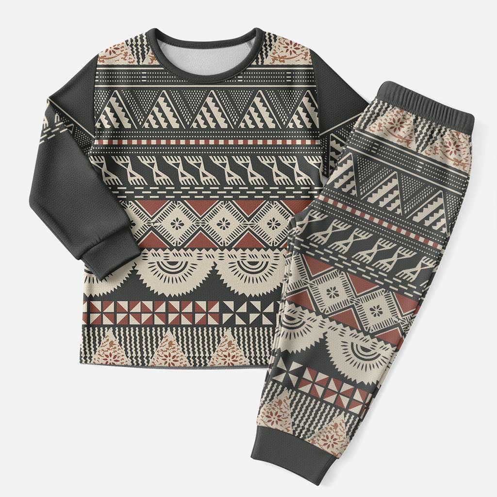 Vintage Bula Fiji Masi Christmas Pajama Set Fijian Tapa Cloth LT14 Men Charcoal - Polynesian Pride