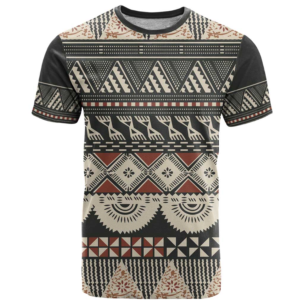 Vintage Bula Fiji Masi T Shirt Fijian Tapa Cloth LT14 Charcoal - Polynesian Pride