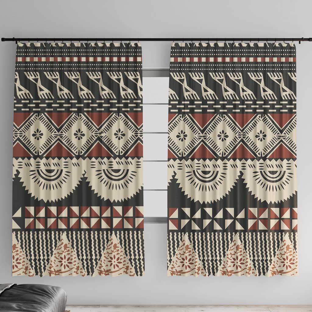 Vintage Bula Fiji Masi Window Curtain Fijian Tapa Cloth LT14 With Hooks Charcoal - Polynesian Pride