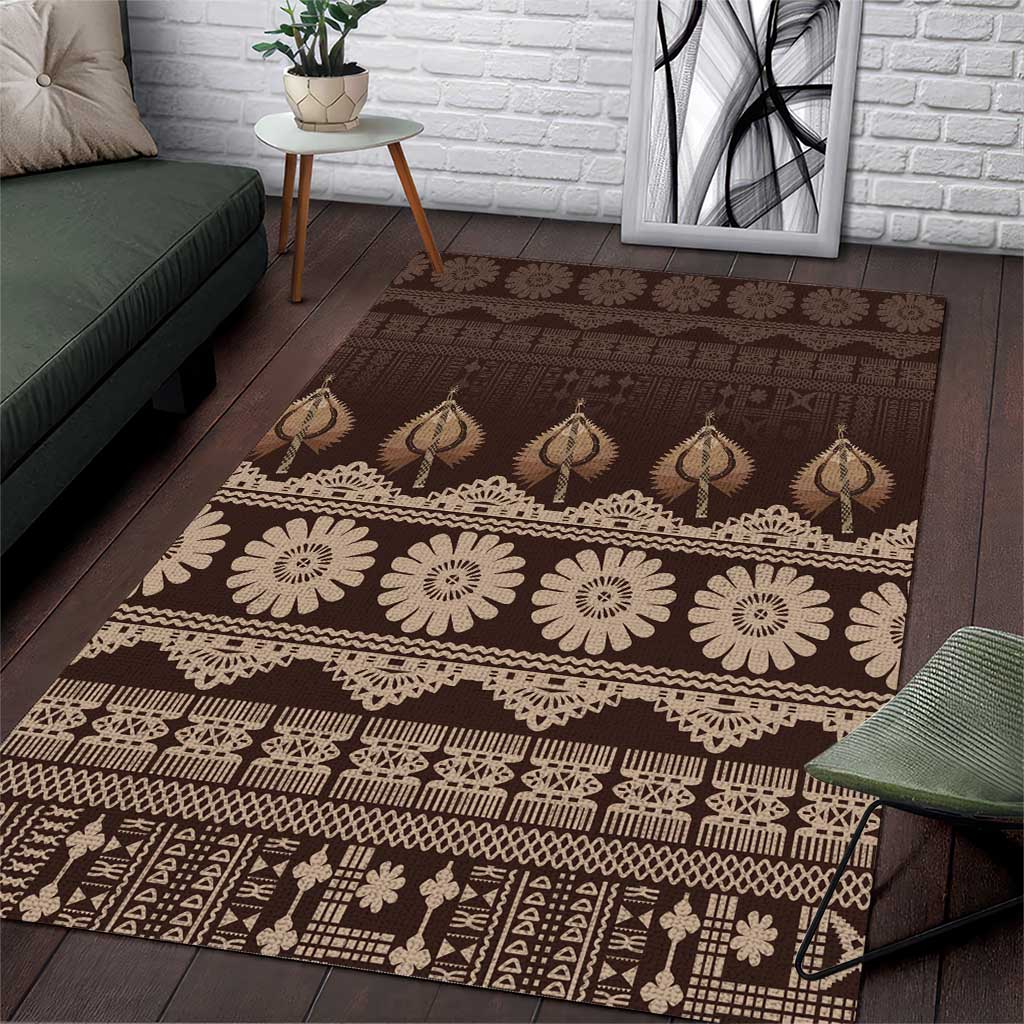 Bula Fiji Iri ni Meke Area Rug Kuvui Fijian Masi LT14 Brown - Polynesian Pride