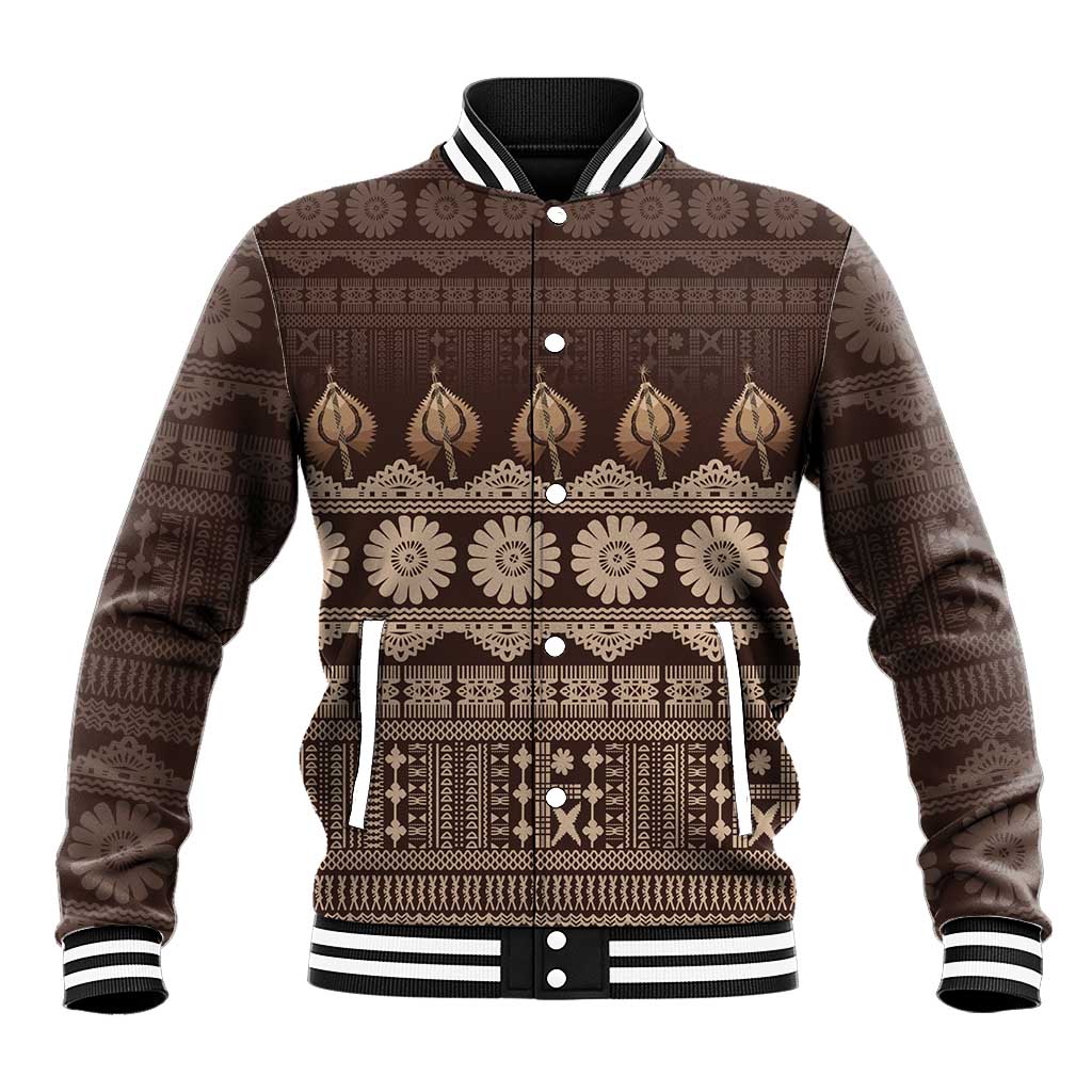 Bula Fiji Iri ni Meke Baseball Jacket Kuvui Fijian Masi LT14 Unisex Brown - Polynesian Pride