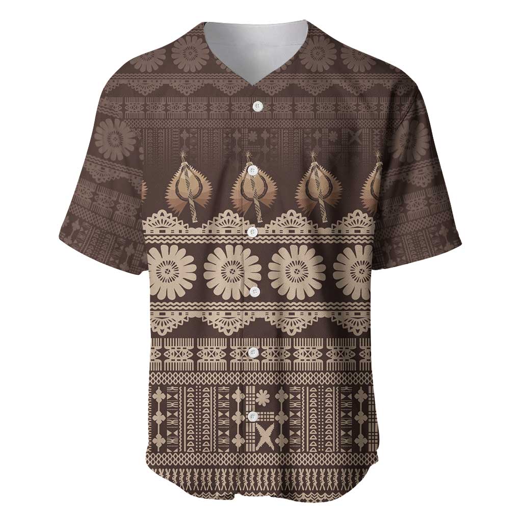 Bula Fiji Iri ni Meke Baseball Jersey Kuvui Fijian Masi LT14 Brown - Polynesian Pride