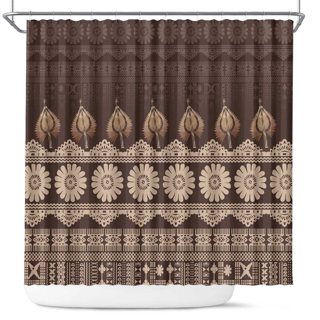 Bula Fiji Iri ni Meke Shower Curtain Kuvui Fijian Masi LT14 Brown - Polynesian Pride