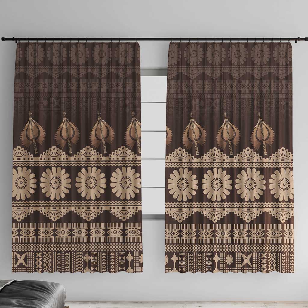 Bula Fiji Iri ni Meke Window Curtain Kuvui Fijian Masi LT14 With Hooks Brown - Polynesian Pride