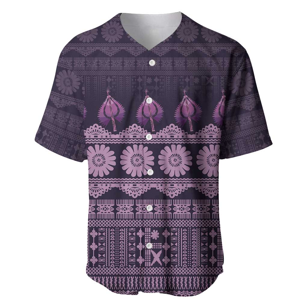 Bula Fiji Iri ni Meke Baseball Jersey Lokaloka Fijian Masi LT14 Purple - Polynesian Pride