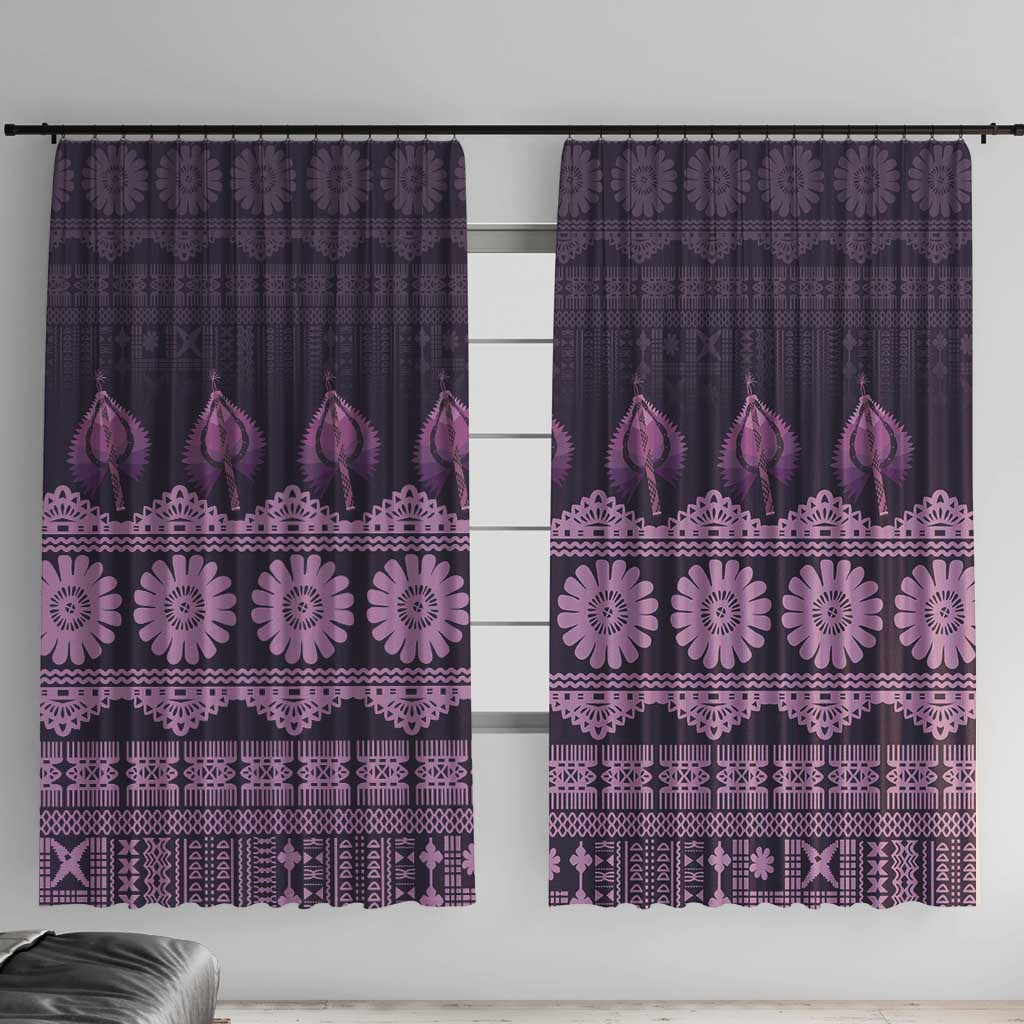 Bula Fiji Iri ni Meke Window Curtain Lokaloka Fijian Masi LT14 With Hooks Purple - Polynesian Pride