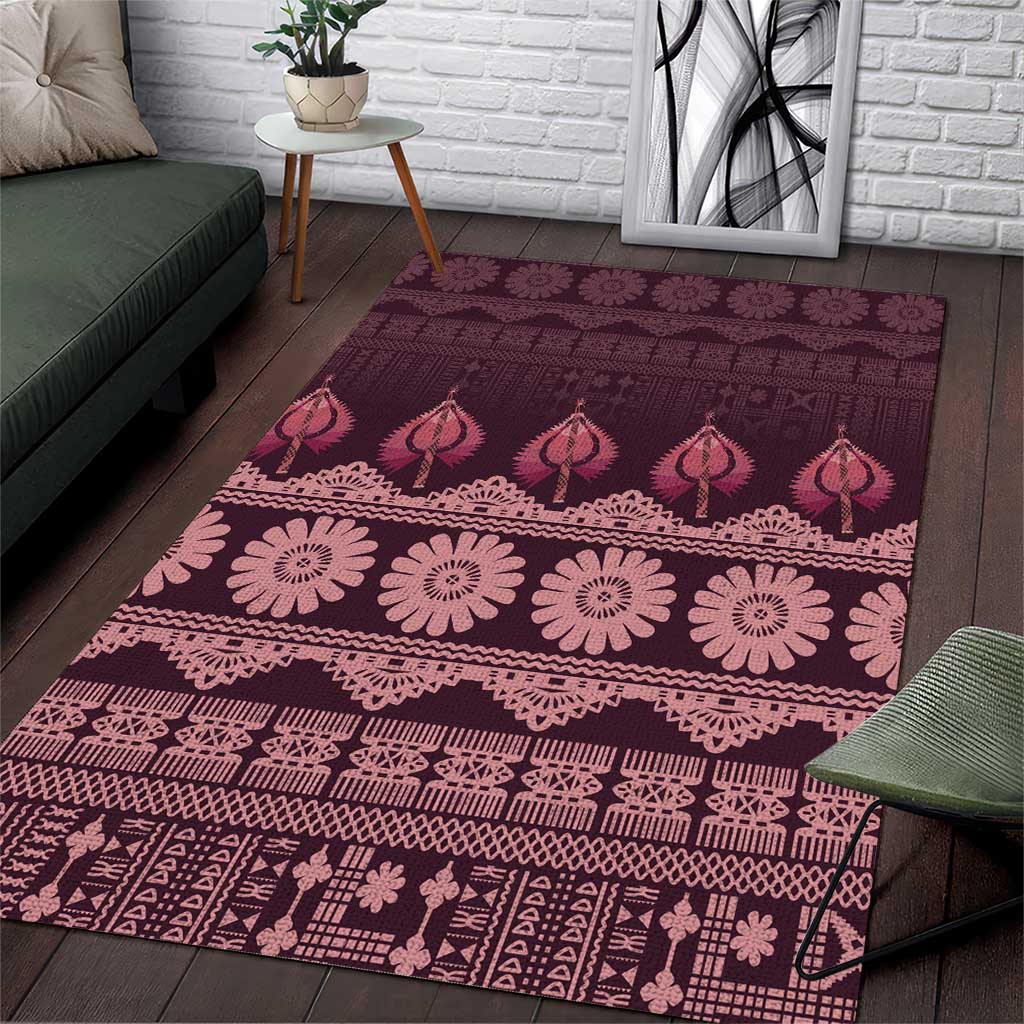 Bula Fiji Iri ni Meke Area Rug Piqi Fijian Masi LT14 Pink - Polynesian Pride