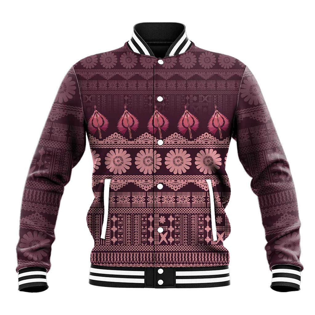 Bula Fiji Iri ni Meke Baseball Jacket Piqi Fijian Masi LT14 Unisex Pink - Polynesian Pride