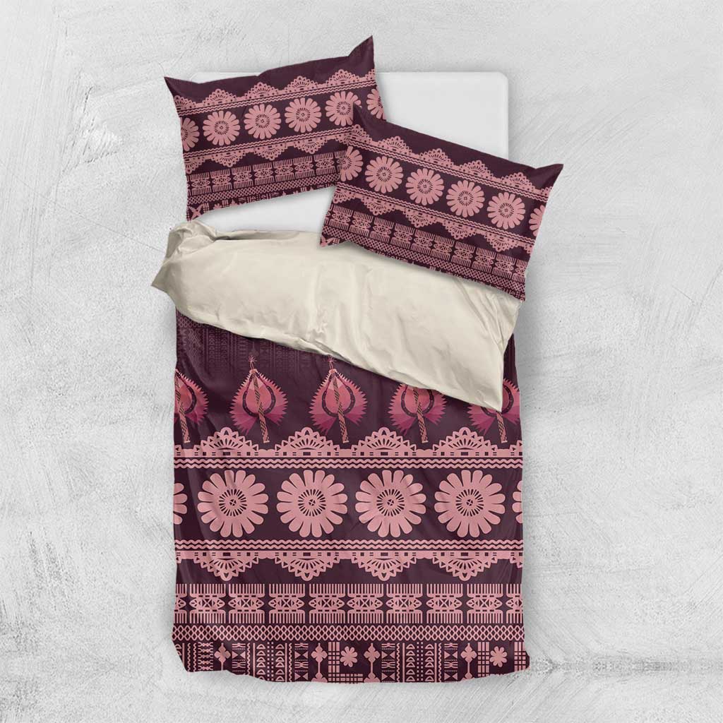 Bula Fiji Iri ni Meke Bedding Set Piqi Fijian Masi LT14 US Twin 172cm x 218cm Pink - Polynesian Pride