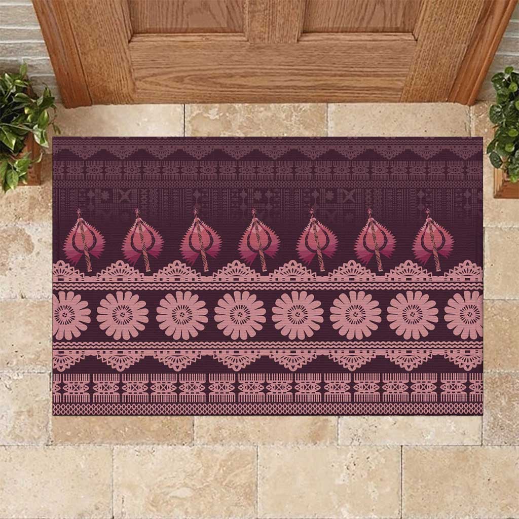 Bula Fiji Iri ni Meke Rubber Doormat Piqi Fijian Masi LT14 Pink - Polynesian Pride