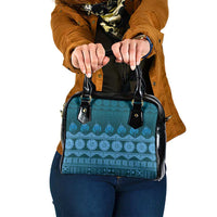 Bula Fiji Iri ni Meke Shoulder Handbag Karakarawa Fijian Masi LT14 One Size Blue - Polynesian Pride