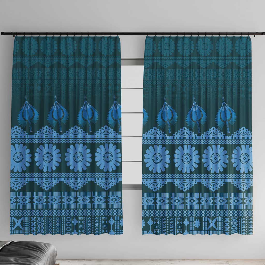 Bula Fiji Iri ni Meke Window Curtain Karakarawa Fijian Masi LT14 With Hooks Blue - Polynesian Pride