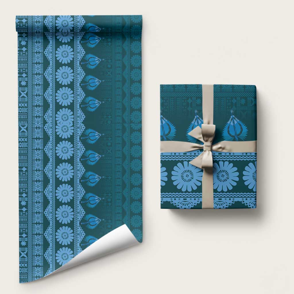 Bula Fiji Iri ni Meke Wrapping Paper Karakarawa Fijian Masi LT14 58" × 23" Blue - Polynesian Pride