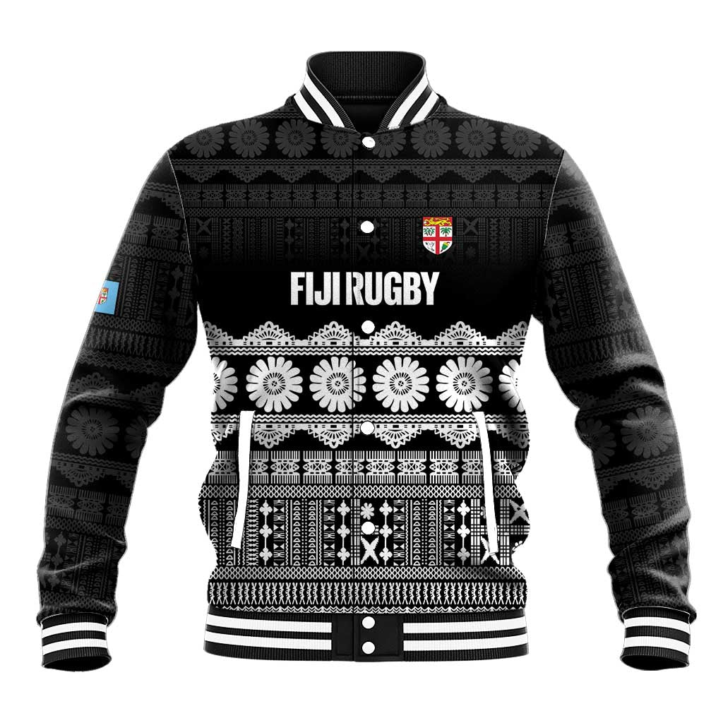 Fiji Tapa Rugby Custom Baseball Jacket Go Fijiana LT14 Unisex Black - Polynesian Pride