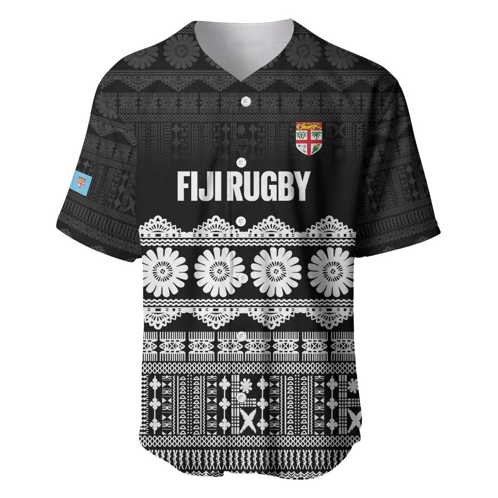 Fiji Tapa Rugby Custom Baseball Jersey Go Fijiana LT14 Black - Polynesian Pride